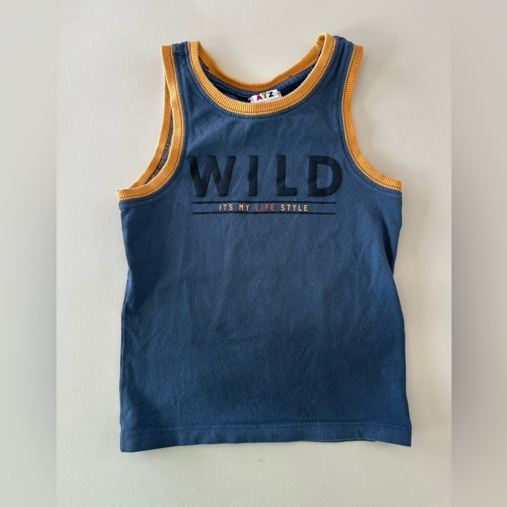 Wild Toddler Tank Top - Blue with Yellow Trim, 2T, “Wild It’s My Lifestyle”